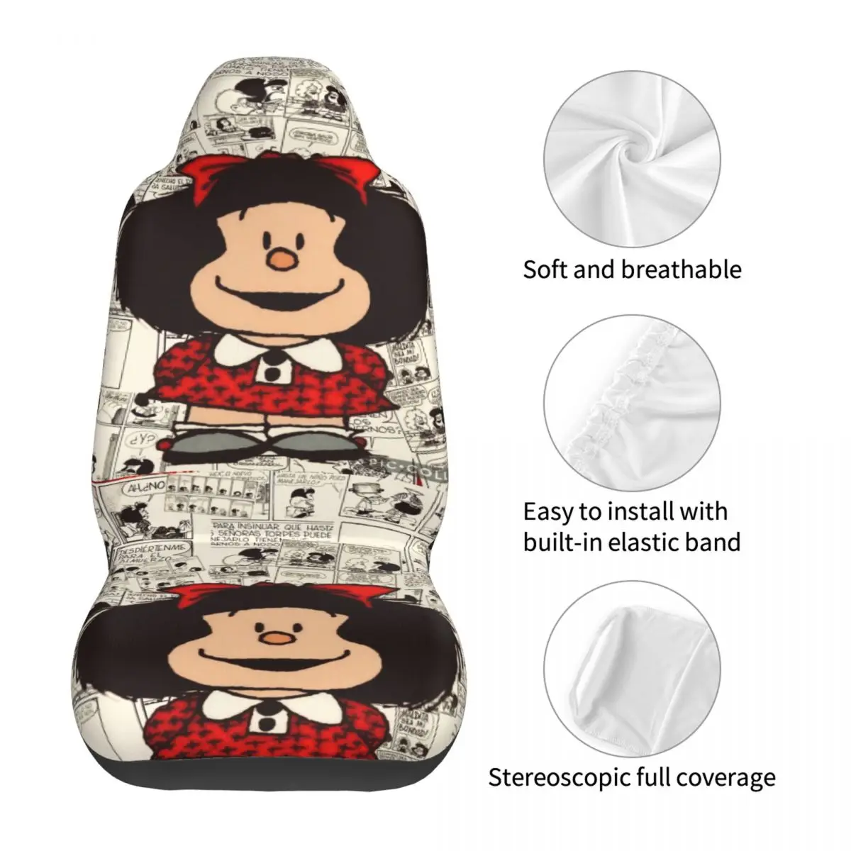 Anime Mafalda Universal Auto Car Seat Covers Fit Any Truck Van RV SUV Customized Cartoon Bucket Seat Protector Cover 2 Pieces