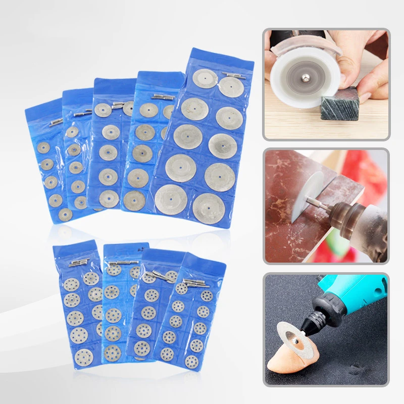 12pcs 20/22/25/30mm Mini Sharp Diamond Cut Off Rotary Tool Cutting Disc Disks DIY Tools Accessories For Dremel with 2Pcs Rod