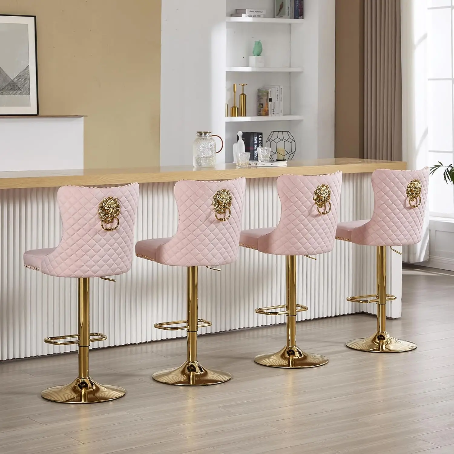 

Modern Barstools Set Of 4 Adjustable Velvet Bar Stools Counter Height Stools With Back, Upholstered Swivel Bar, Customized