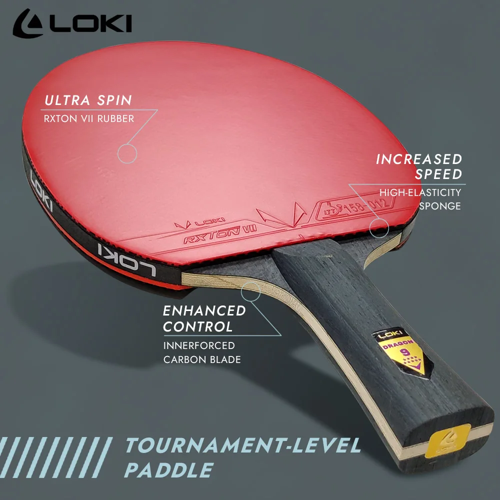 LOKI 9 Star Table Tennis Racket Brand New Professional Ping Pong Paddle Bat, RXTON 7 Sticky Rubber, 5 Wood 2 Carbon Blade