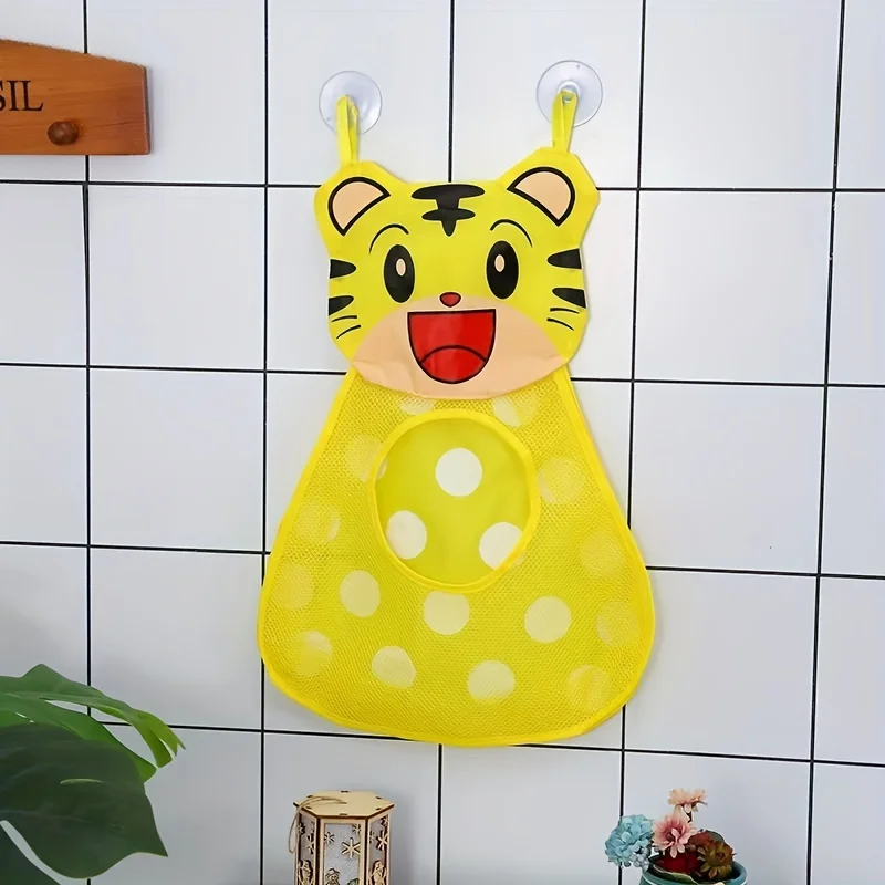 Baby Bath Toy Organizer Bag Cartoon Pattern Bathroom Toy Holder Hanging Bag With Suction Cups Quick Dry Toys Organizer For Home