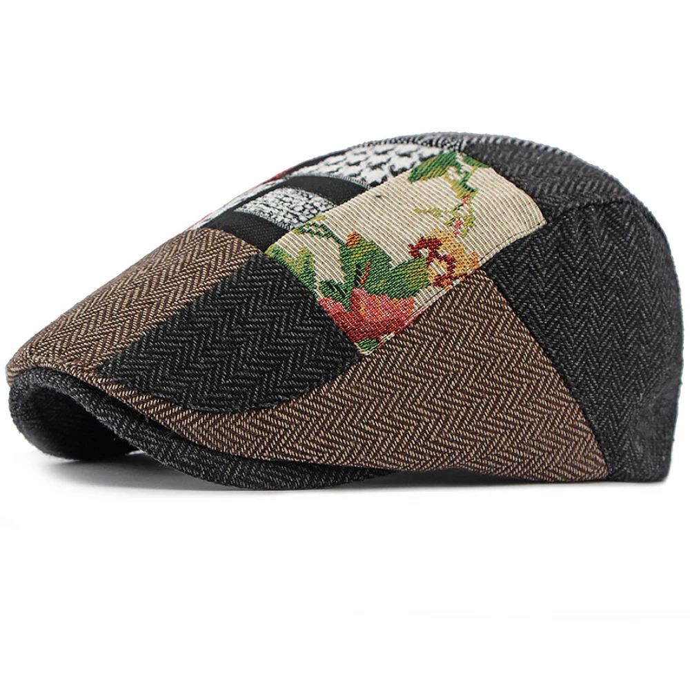 HT5158 Herren-Baskenmütze Vintage Patchwork Künstler-Malermütze Verstellbare Ivy-Flatcap für Männer und Frauen Herbst Winter Karierte Baskenmütze – Detail 6