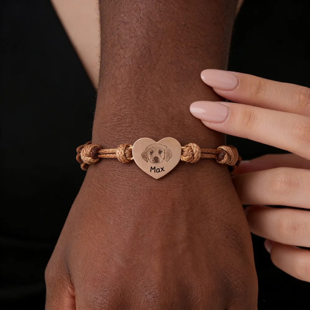 

Custom Pet Photo Heart Bracelet Stainless Steel Personalized Cat Dog Portrait Engraved Bracelet Adjustable Rope Bangle Memorial