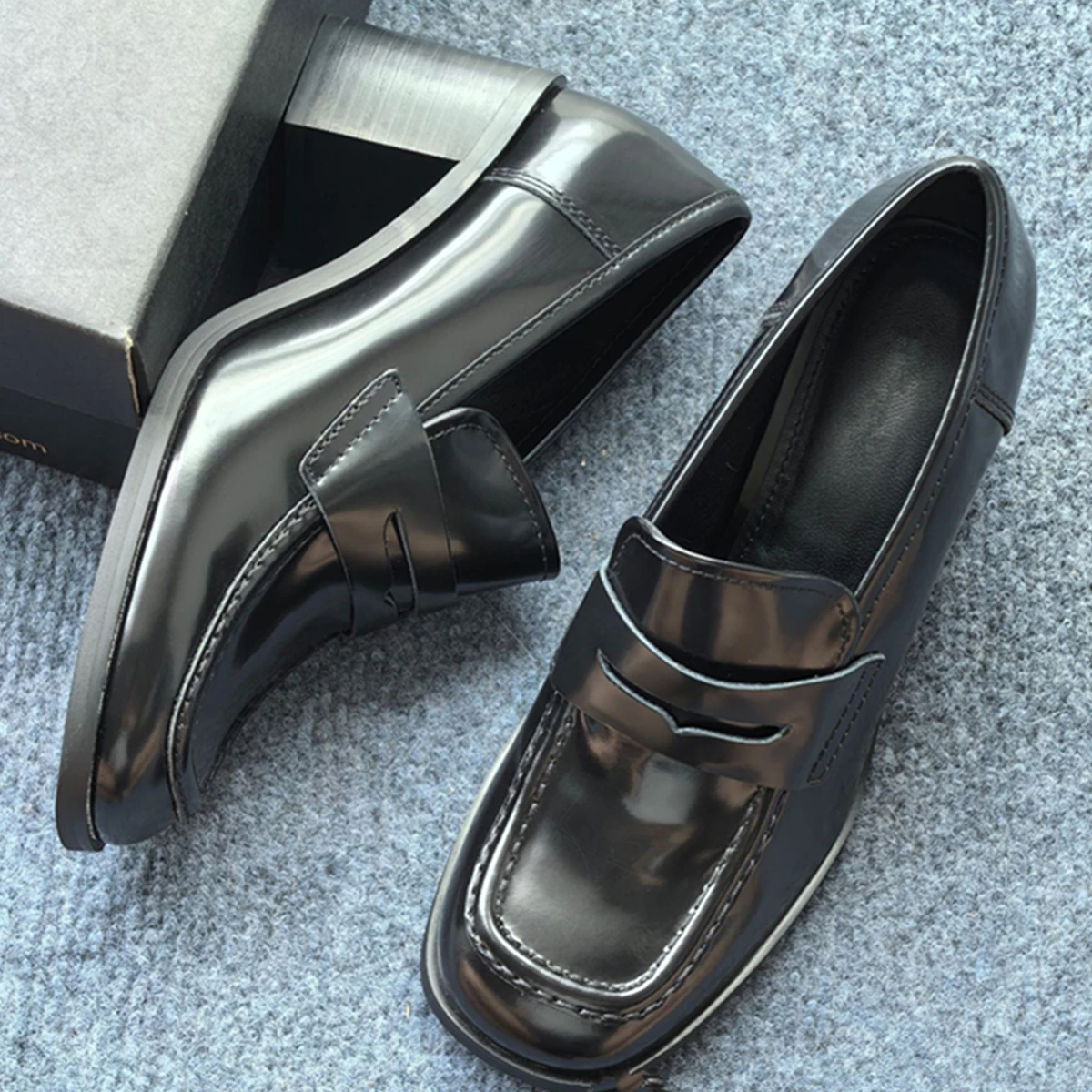 

Jenny&Dave French Fashion Office Ladies Genuine Leather 7cm High Heels Shoes Slip-on Commuting Casual Loafers Shoes For Women