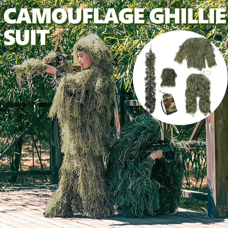 

Breathable Camouflage Hunting Suit for Men Womens Lightweight Hooded Wild Leafy Design Woodland Hunter Camouflage Ghillie Suit