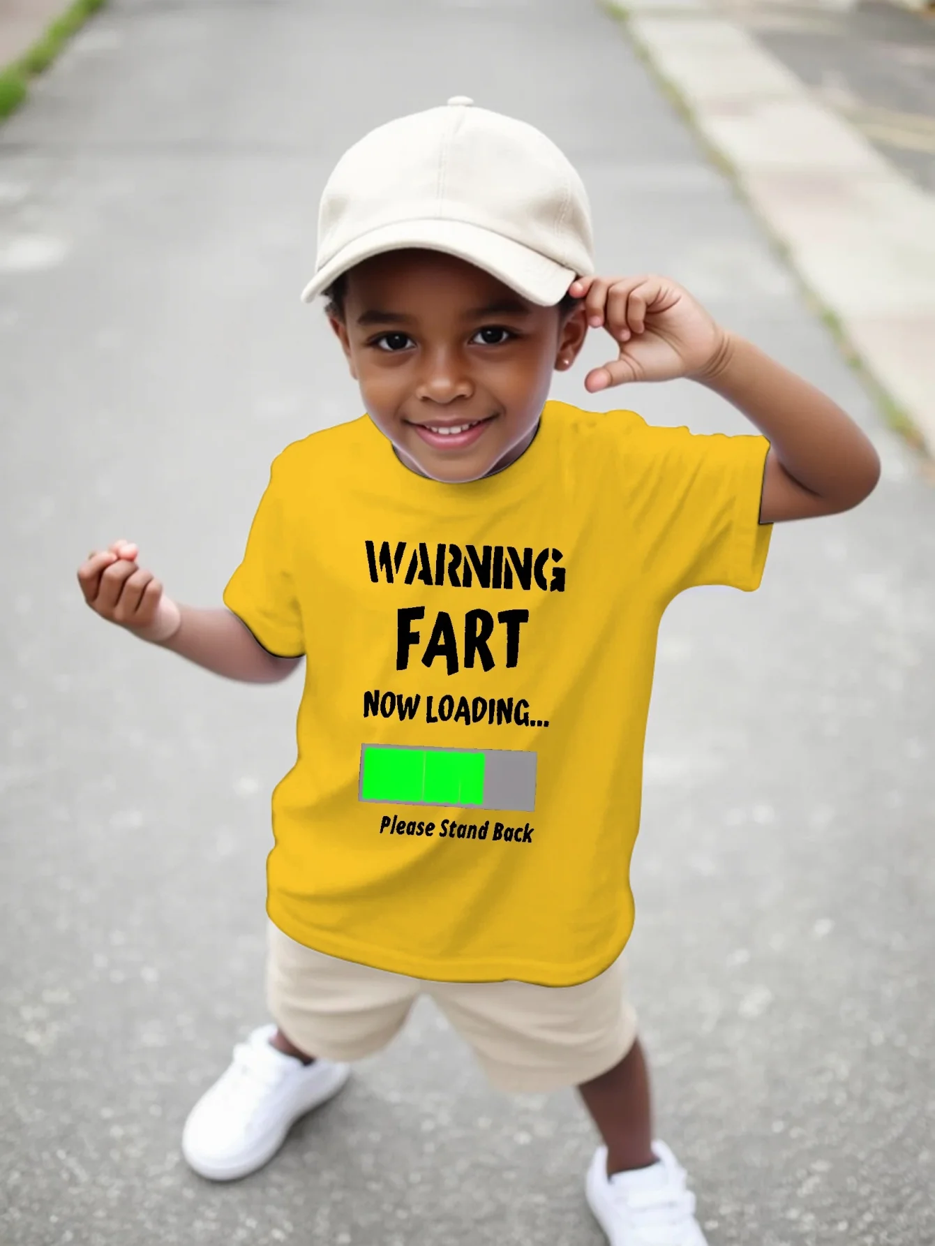 Warning Fart Now Loading Funny Humor Loading Bar Text Graphic Print T Shirt Family Matching Boys Girls Kids Casual Sleeve Tops