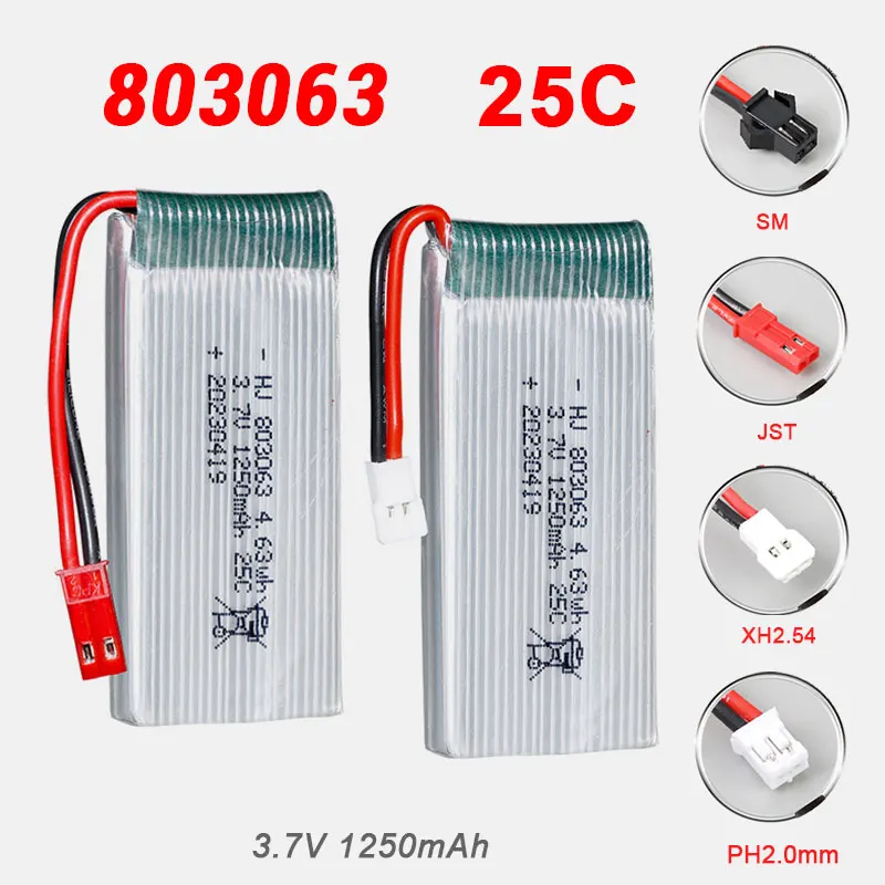 Batteries 3.7V 1250mAh 25C 803063 High Rate Drone Battery Accessories for Modelling Aircraft Parts