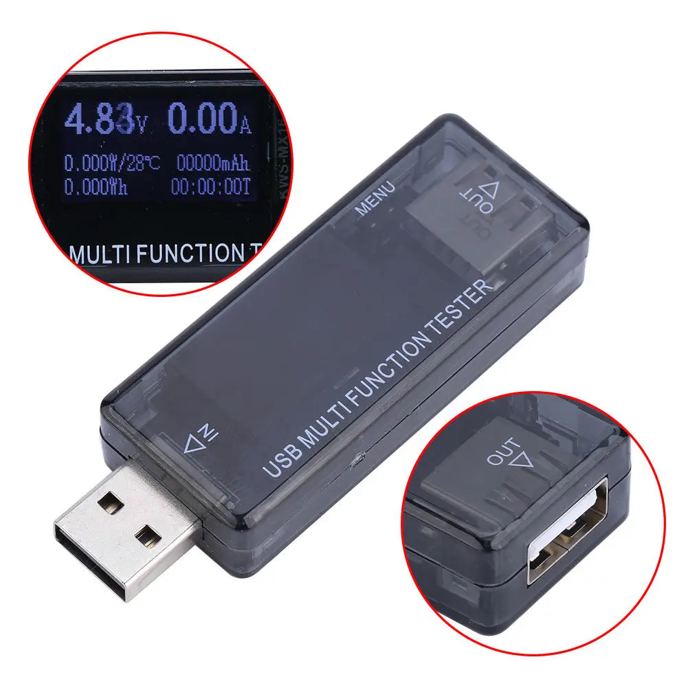 LCD USB كاشف الفولتميتر مقياس التيار الكهربائي اختبار قدرة الطاقة متر الجهد الحالي شاحن
