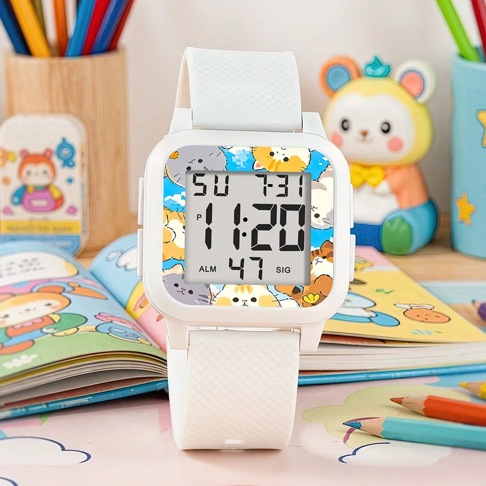 Graffiti Boy and Girl Cartoon Electronic Watch Alarm Night Light Children's Sports Electronic Watch