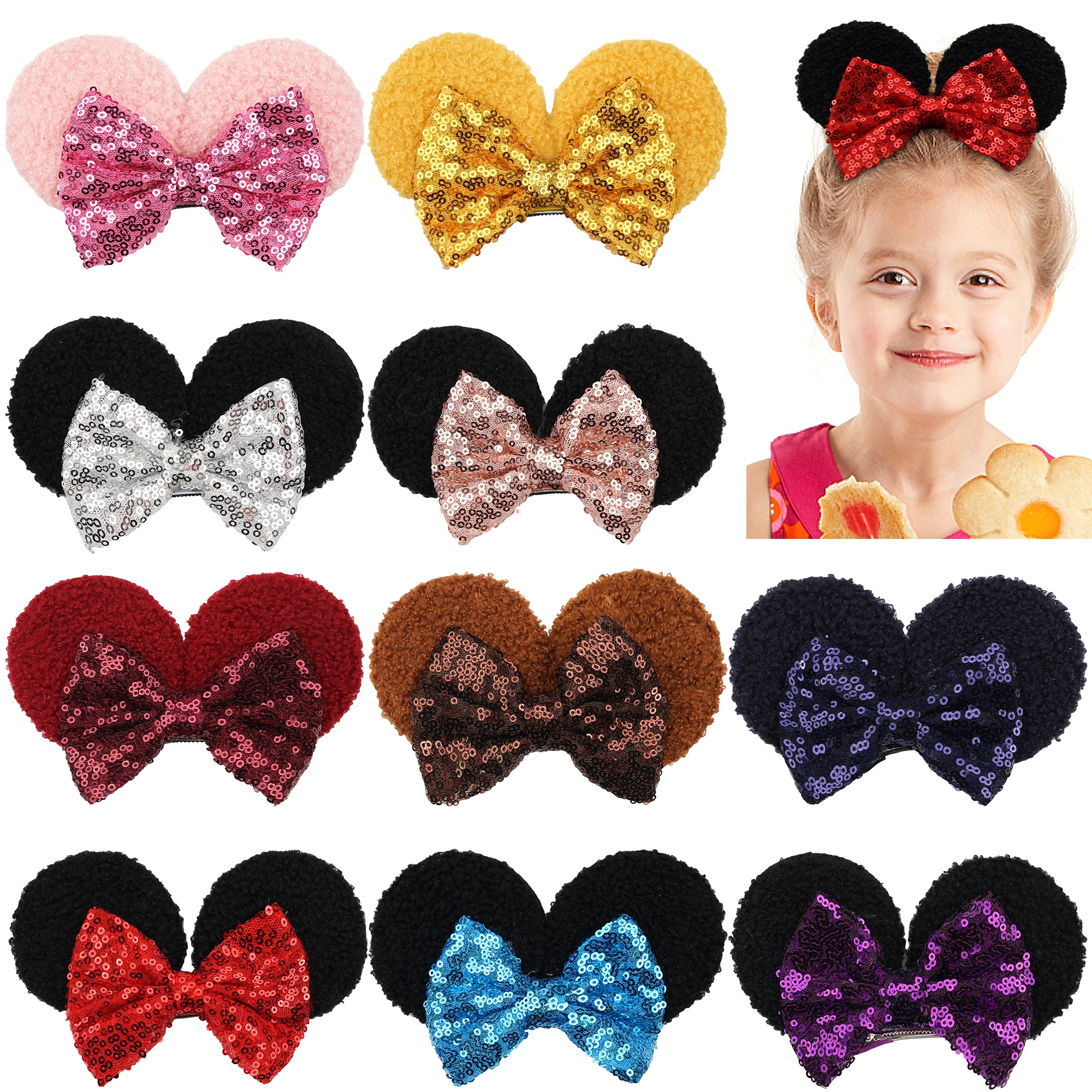 1Pcs 6Inch Sequin Mouse Ears Hair Clips Glitter Hair Bow Cute Mice Ears Hairpins for Women Girls Hair Accessories for Party