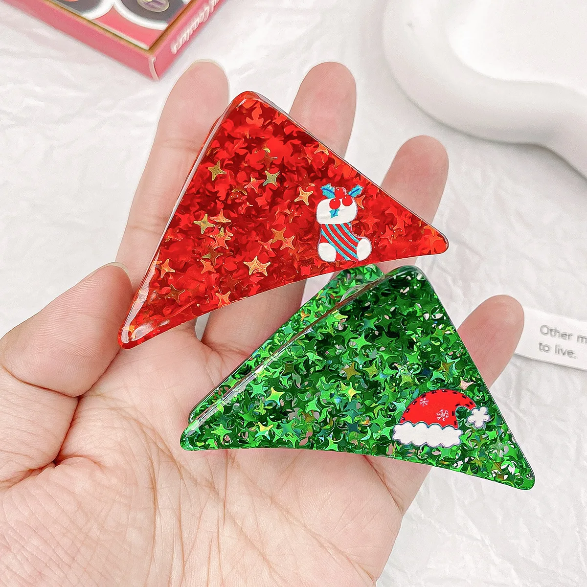 2023 Christmas New Glitter Acrylic Claw Santa Claus Hair Clip Female Sweet Temperament Shark Clip Hair Accessories