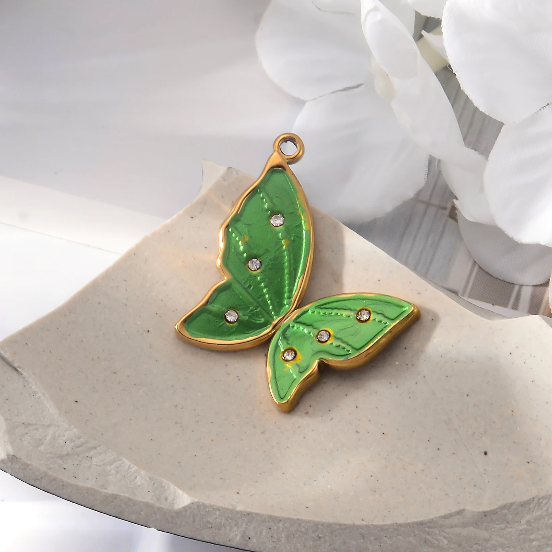 2 قطعة المينا الفولاذ المقاوم للصدأ قلادة على شكل فراشة ملونة DIY بها بنفسك صنع قلادة مفتاح سلسلة مجوهرات اكسسوارات الحيوان #6