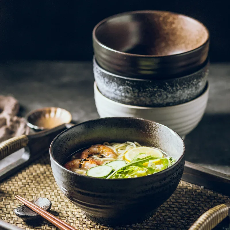 LingAo-cuenco de fideos doméstico de cerámica japonesa, tazón de sopa, restaurante