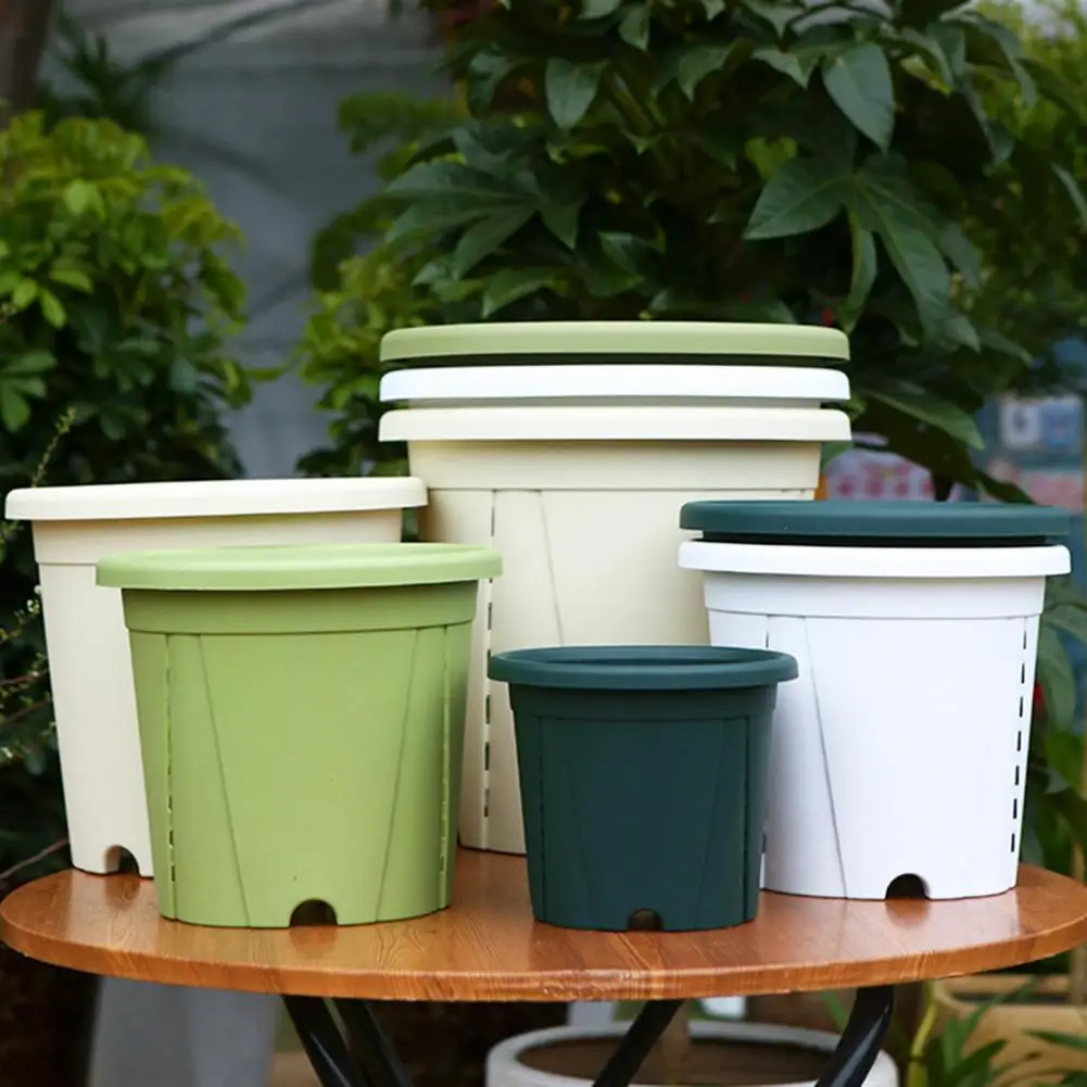 Resin Flowerpot With Drainage Holes And Saucer, Breathable Plant Pot For Plants, Lightweight Thickened Garden Container