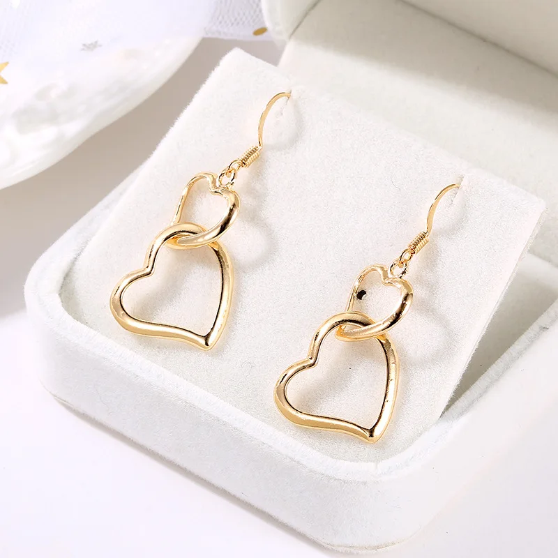 Personalized Heart-shaped Buckle Long Pendant Earrings for Women Fashion Young Girl Party Banquet Jewelry Gift for Girlfriend