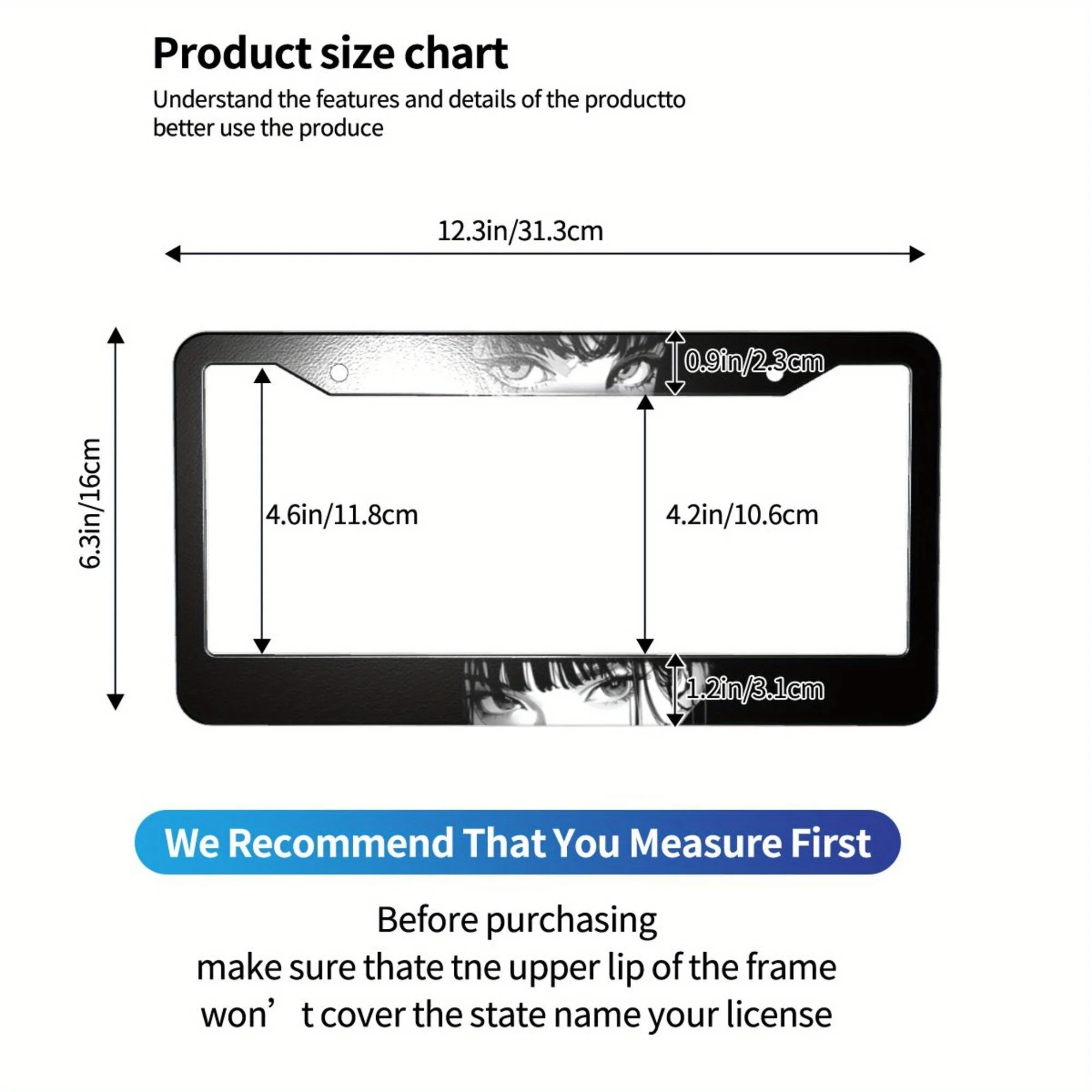 إطار لوحة ترخيص من الألومنيوم، أنماط شخصيات الرسوم المتحركة، تصميمات فتاة جميلة، كاريكاتير أبيض وأسود، إطار لوحة، هدية مبتكرة