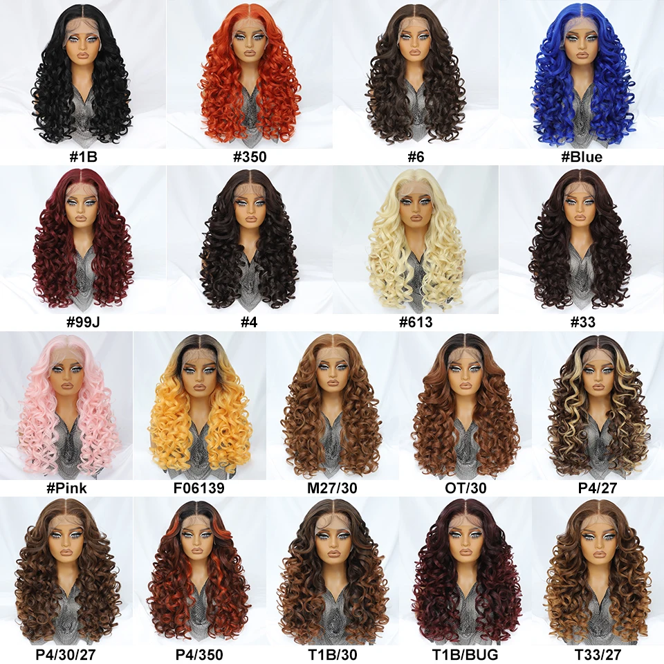 Parrucca frontale in pizzo 13x6 Parrucca frontale in pizzo sintetico Latisha riccia pre-pizzicata con i capelli del bambino per le donne Parrucche frontali in pizzo da 24 "