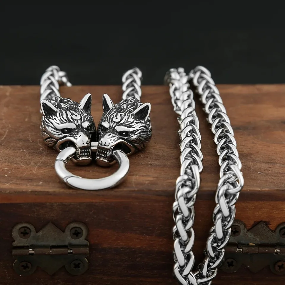 Vintage Edelstahl Wolf Kopf Kette Halskette Für Männer Frauen Punk Mode Rabe Halsketten Tier Halsband Schmuck Dropshipping
