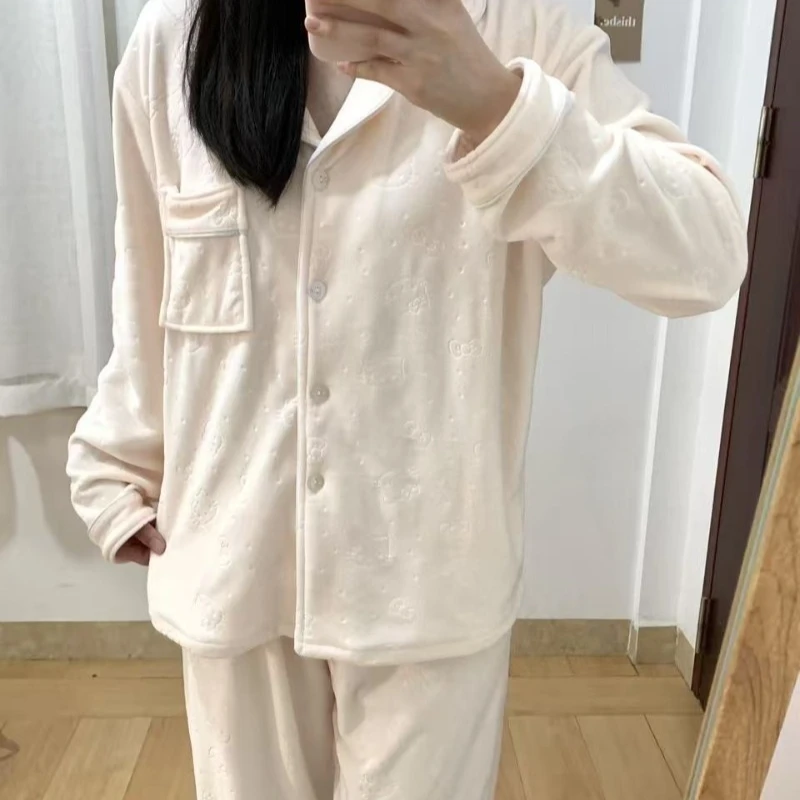 

Розовые осенние и зимние пижамы Hello Kitty для девочек, бархатный утепленный бархатный комплект с длинными рукавами, милый высококачественный комплект домашней одежды с героями мультфильмов