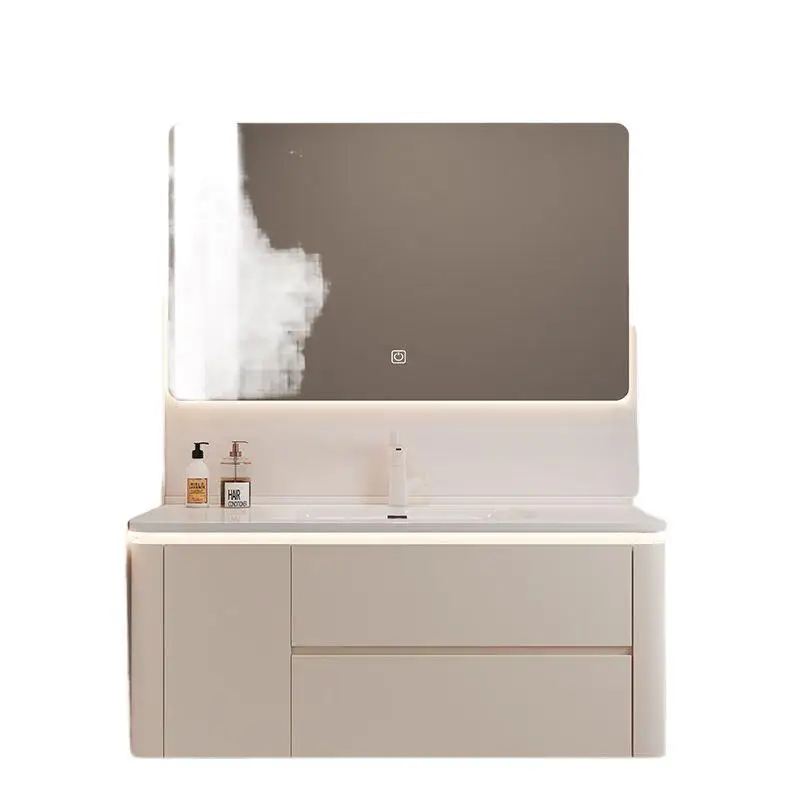 

Cream wind bathroom cabinet ceramic integrated basin solid wood wash basin cabinet combined bathroom wash