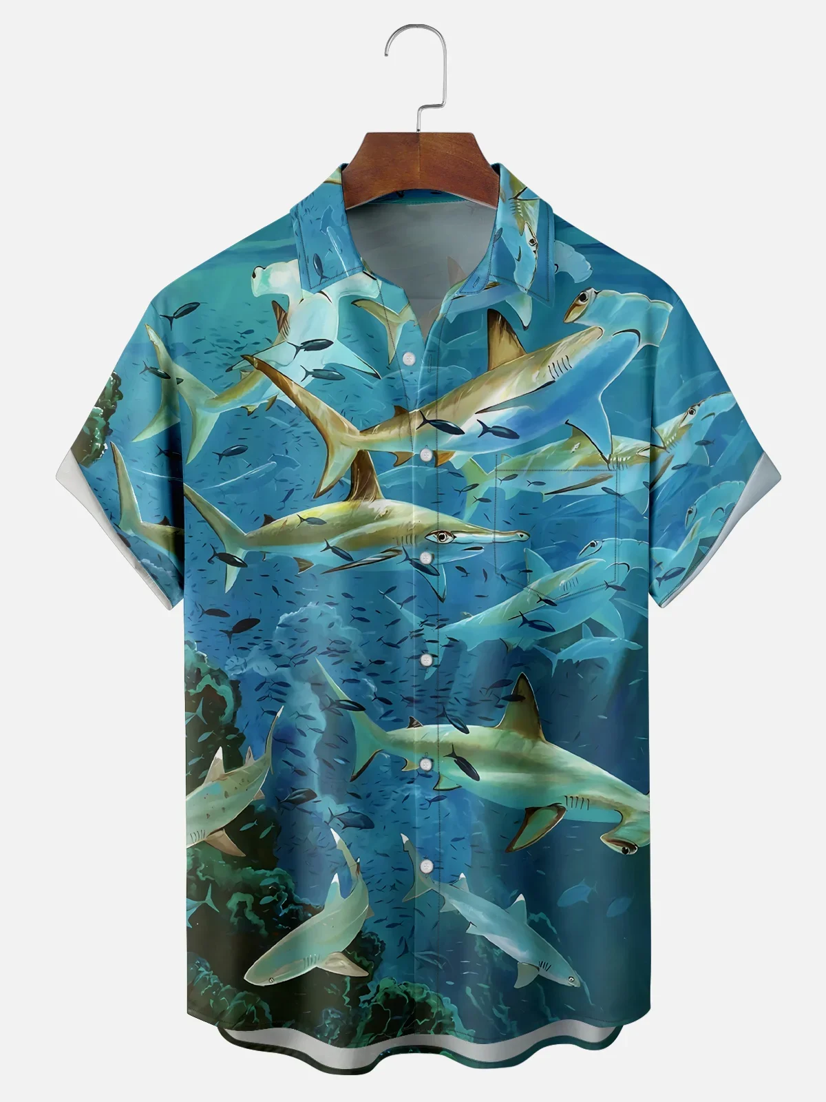 2026 Men's Moisture-Wicking Hammerhead Shark Ocean Print Casual Shirt, Casual Vacation Wear