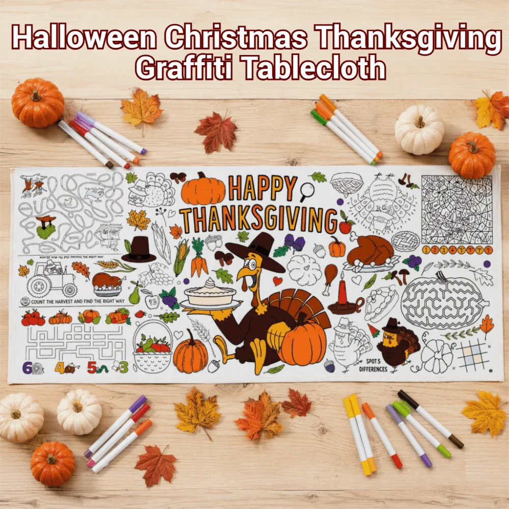 Multi Theme DIY Coloring Tablecloth Drawing Handmade Halloween Christmas Thanksgiving Graffiti Tablecloth Cartoon Waterproof