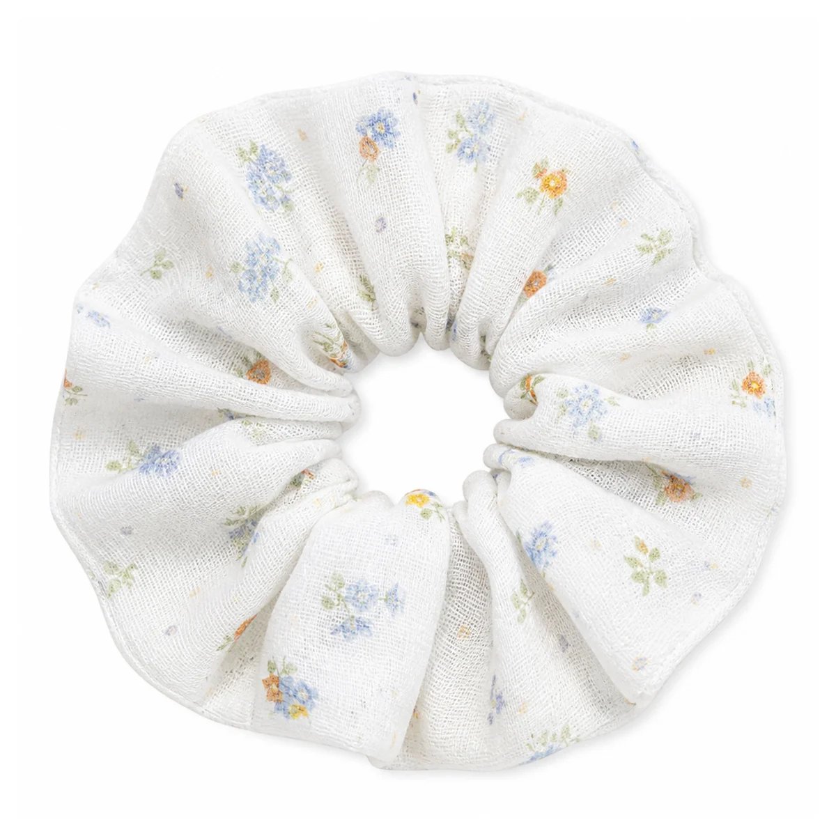 soft-white-powder-blue-warm-orange-tiny-floral-airy-wide-single-layer-hair-scrunchie