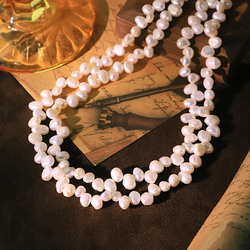 

Double-Sided Light 5-6mm Pearl Double Circle Necklace Luxurious Design Classic Necklace Gift for Wife Women Jewelry GN0855