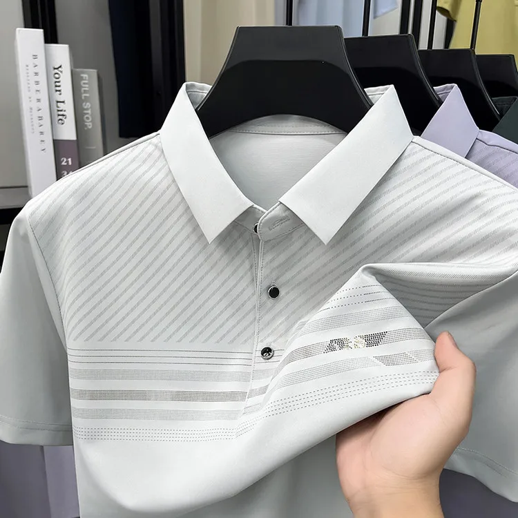 Men's Fashion Casual shirt Seamless Fabric High-quality Short Sleeve Summer New Print Polo Tops