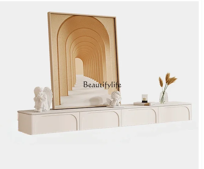 

FG10Solid Wood TV Cabinet Coffee Table Combination French Wall Hanging Small Apartment Modern Simple Suspension TV Stand