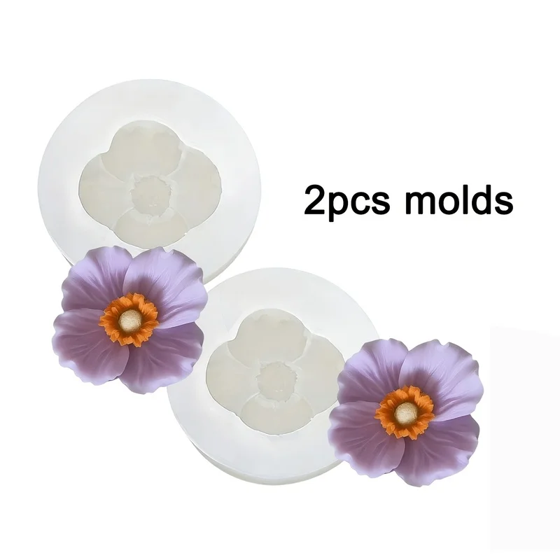 2Set of Poppy Flower Silicone Molds，Suitable for candles、Resin、Soap、Gypsum、Wax、Clay and bath bomb crafts production，DIYHandmade、