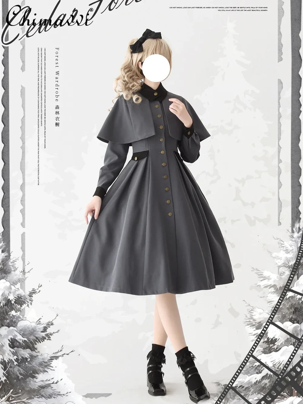 Originele Elegante Dames Trenchjurk Klassieke Herfst Winter Mode Lolita Stijl Single-Breasted Cla Jurk Afneembare Cape Jas