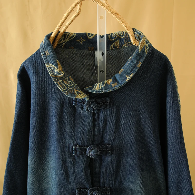 Retro waed denim impressão conjunto de duas peças tamanho grande botão colarinho jaet cintura alta algemado harem calças faionable conjunto