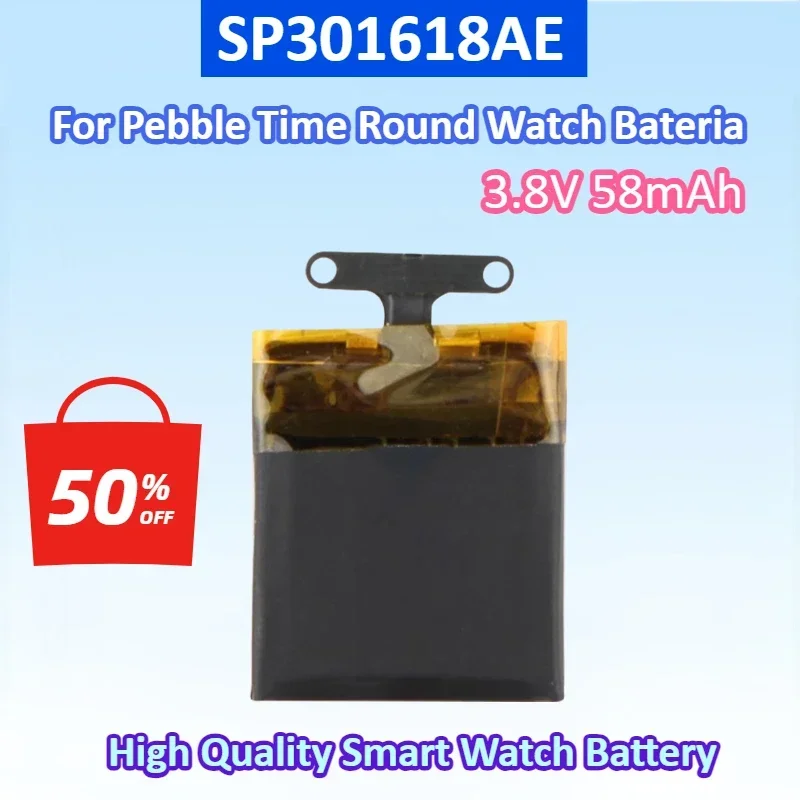

NEW SP301618AE 3.8V 58mAh Battery For Pebble Time Round Watch Bateria Li-Polymer Rechargeable Accumulator Pack Batteries