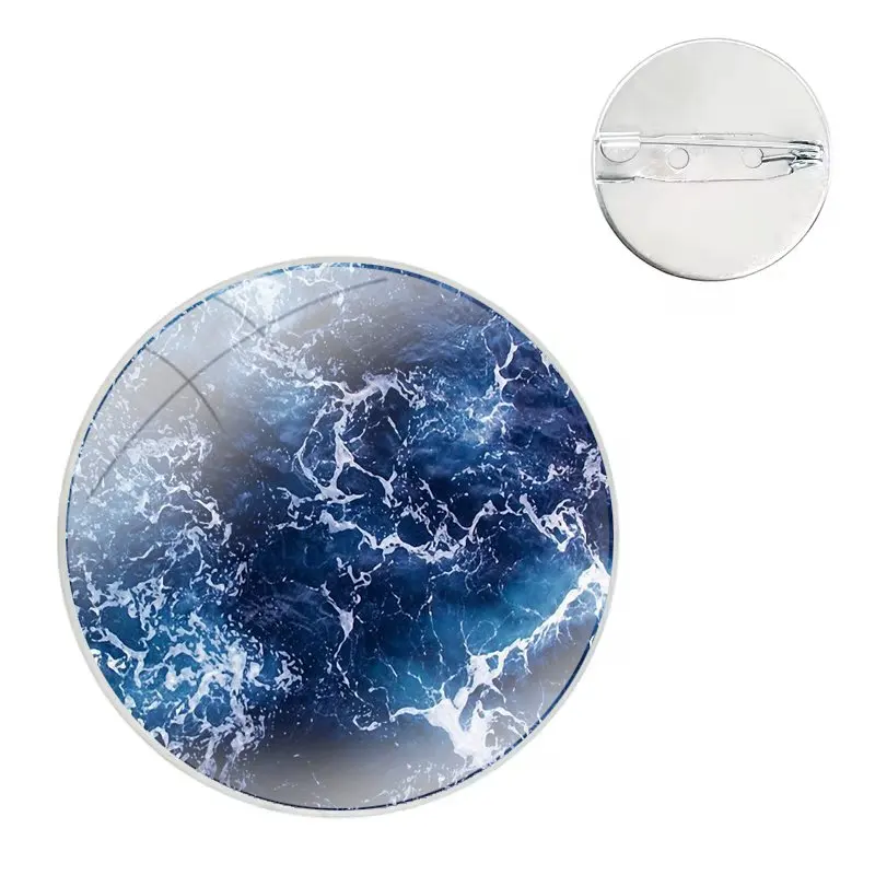 Glass Dome Brooches Badge Pins For Clothes Hat Shirt Lapel Bag waves ocean water light refractions