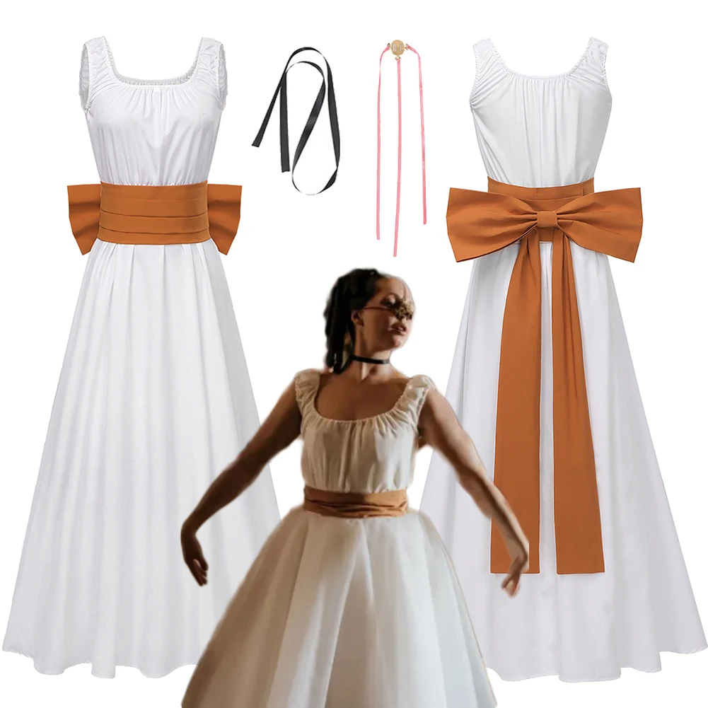 

Movie Ugly Stepsister Elvira Cosplay White Dress Costume Dance Skirt Accessories Clothes Set Halloween Women Carnival Party