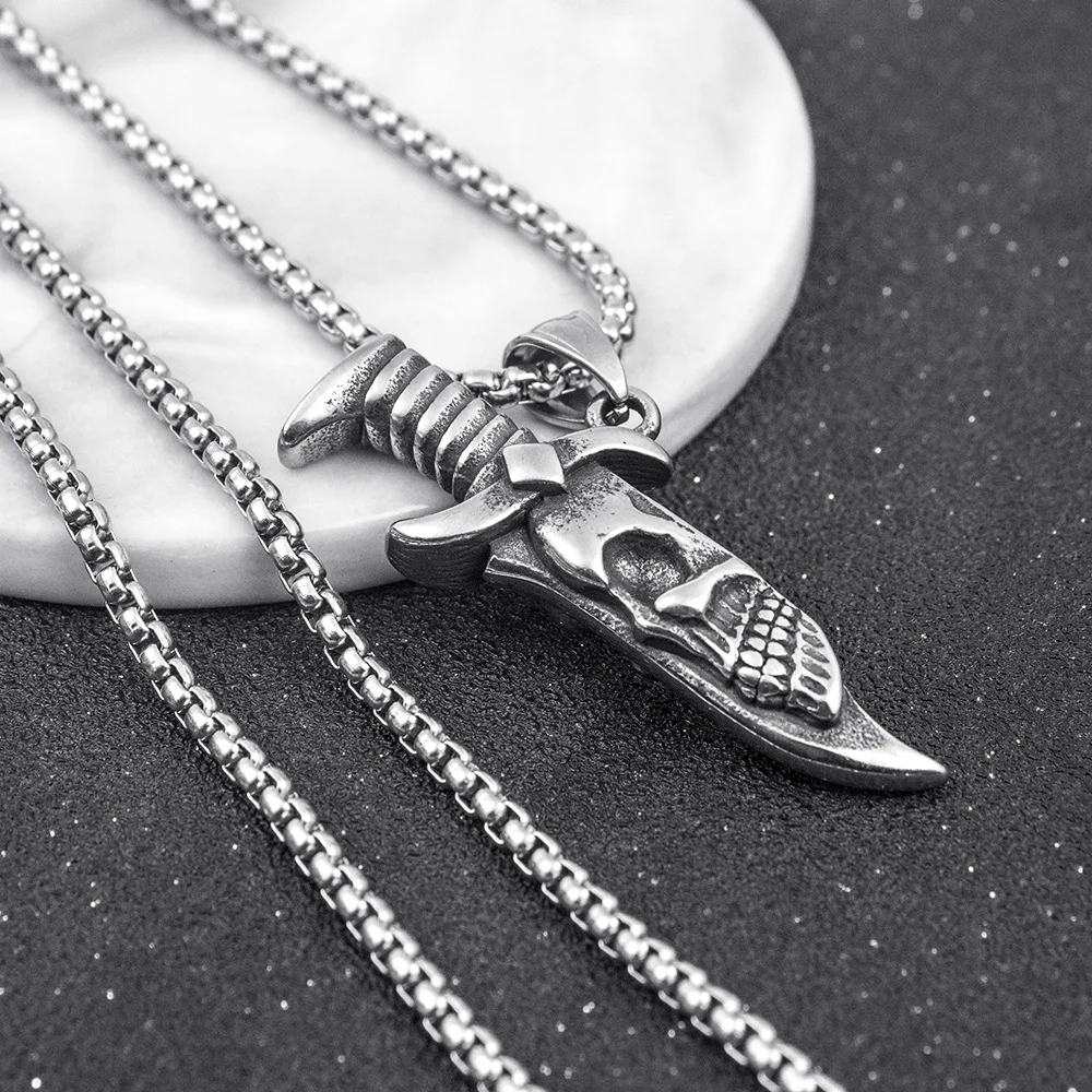 Men's Necklace Stainless Steel Skull Pendant Vintage hip-hop Jewelry Silver Color Male Neck Chain Punk Jewelry Wholesale