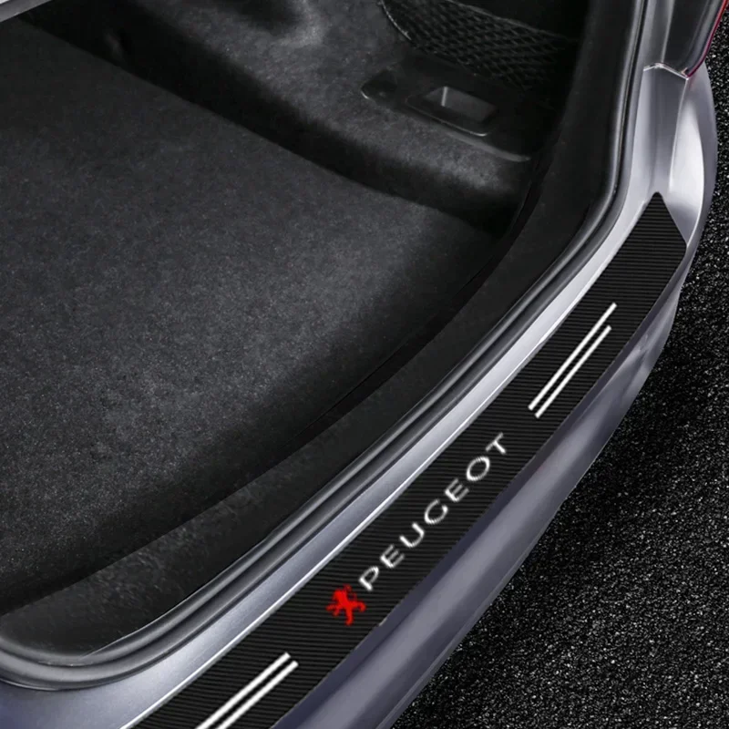 Carbon Fiber Car Trunk Rear Bumper Sticker Guard Plate Protector for Peugeot 407 208 207 607 3008 308 206 508 Wheel Center Caps view 3