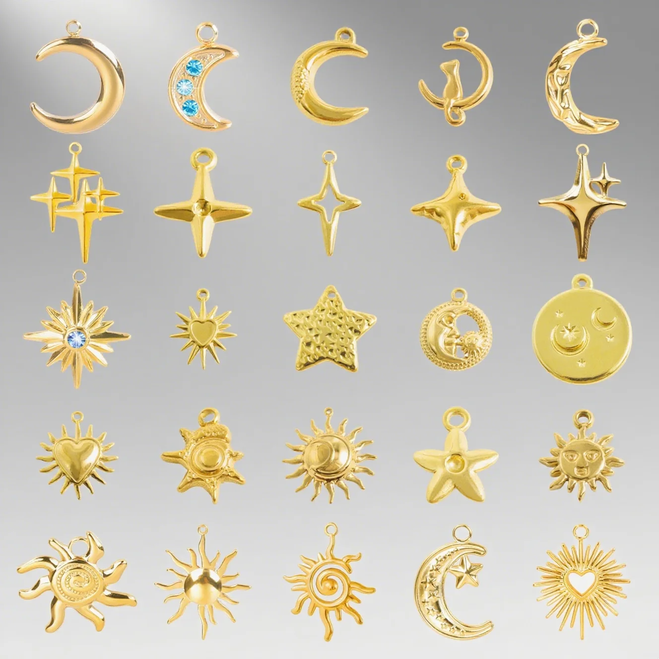 

7pcs/Lot Real Gold Plated The Sun Moon And Stars Pendant Y2K Stainless Steel Various Styles Pendants DIY Charm Jewelry Making