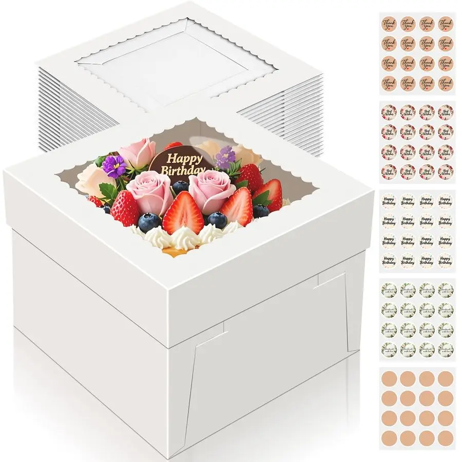 

Коробки для торта PCS, 12 дюймов, высокая коробка для торта 12x12x8, 12-дюймовая коробка для торта с окном, белые коробки для выпечки, большие коробки для выпечки, Cajas Para