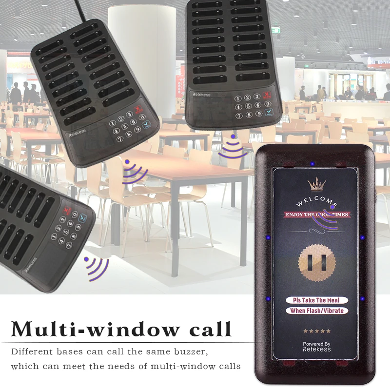 Retekess T115 Restaurant Pager Wireless Calling System Guest Queuing 18 Coaster Buzzer Vibrator Receivers For Cafe Food Truck