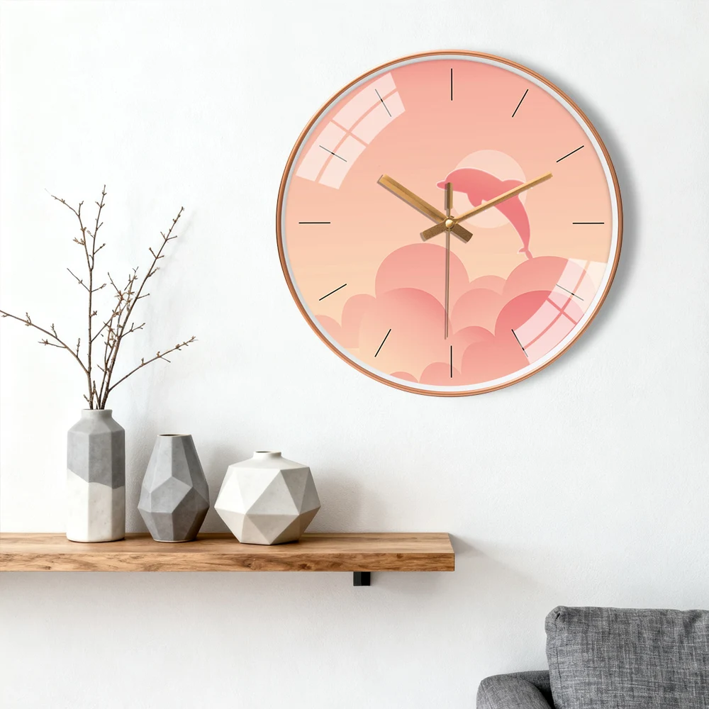 Landscape Wall Clock Pastel Purple Whale Minimalist Art Design Wall Watch Dreamy Decor For Bedroom Living Room 8/10/12 Inch
