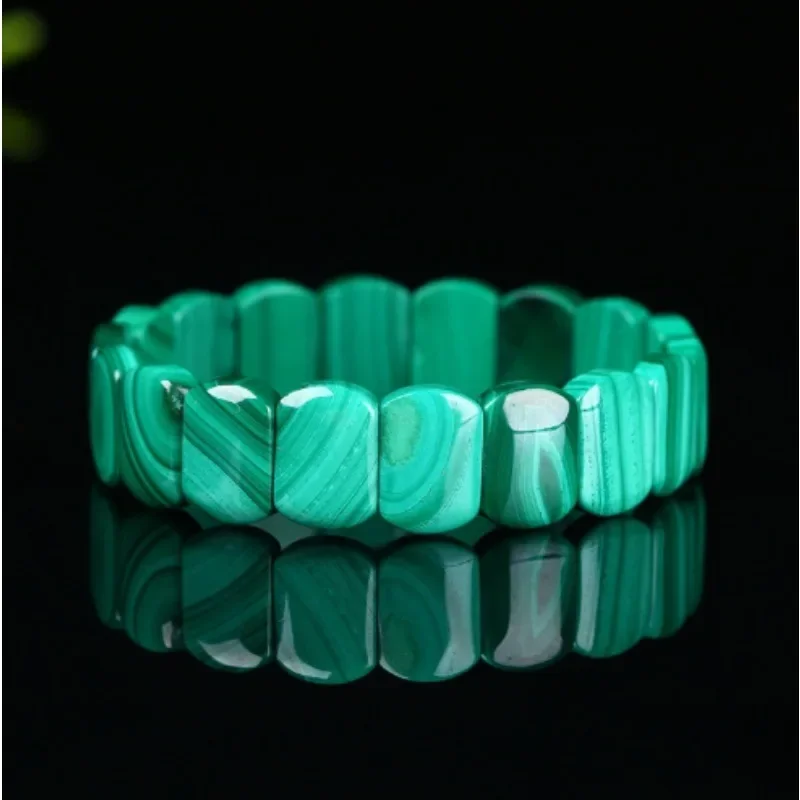 

Natural Malachite Agate Square Hand Row Men's and Women's Single Circle Bracelet