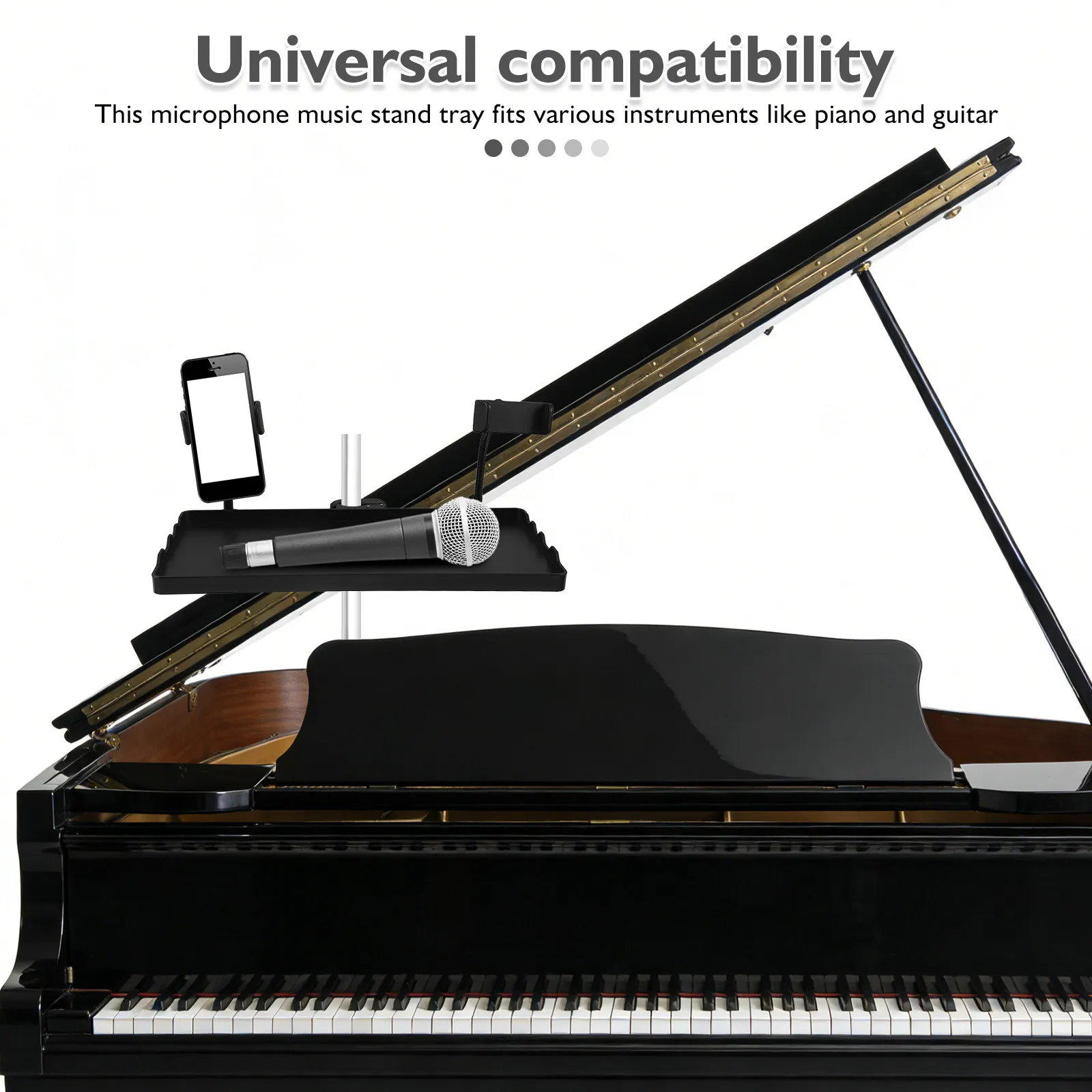 Music Stand Tray Extended Plastic Mic Tray Clamp on Microphone Floor Stand Attachment Studio Mic Holder Live Streaming Recording