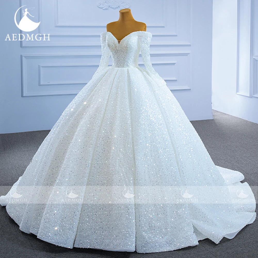 Aedmgh-Robe de Rhà manches longues avec perles, robes de mariée exquises, chérie hors de l'initiative, robe de patients sur mesure