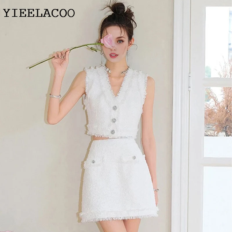 Ensemble veste blanche + jupe pour femmes, sans manches, professionnel, printemps/automne, jupe pour dames d'affaires, ensemble 2 pièces