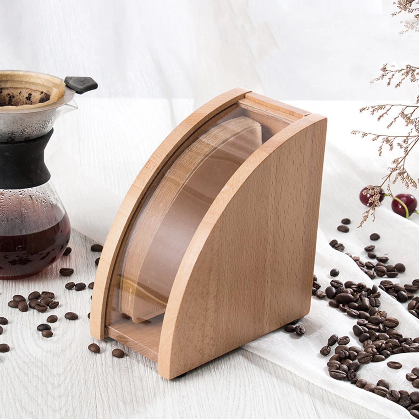 Wooden Acrylic Coffee Filter Paper Box Unbleached Holder Sectorial Dripper Papers Office Machine Storage Dustproof