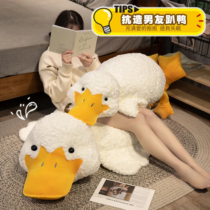 Big white duck throw pillow doll duck doll sleeping holding girl bed super soft doll plush toy birthday gift