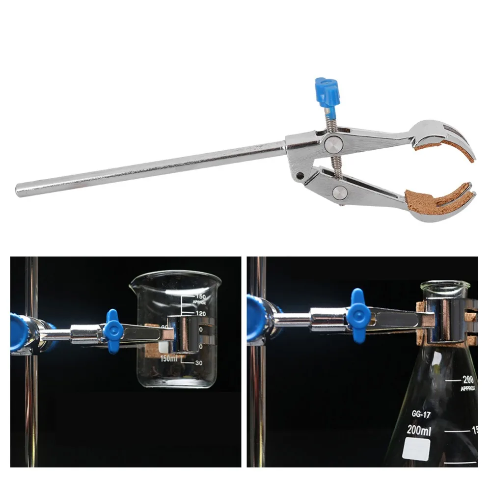 Zinc Alloy Lab Flask Clamp Anti Slip Pad Rotatable Head Beaker Holder Heavy Duty Adjustable Jaw Four Prong Clamp