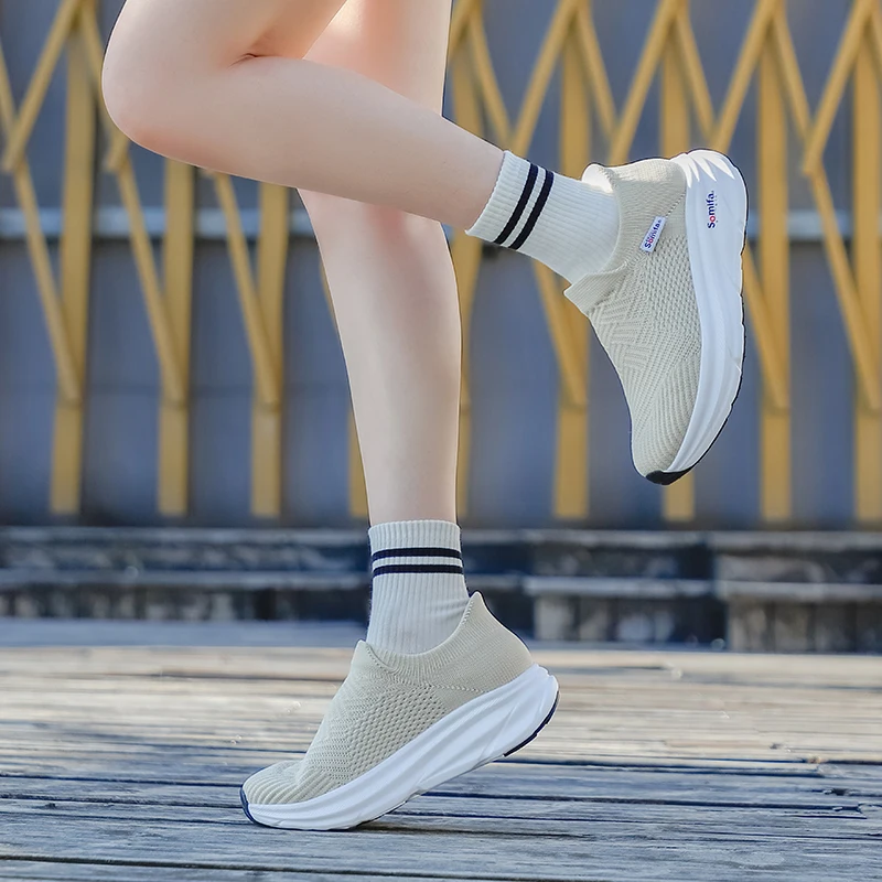 All-Knit Athletic Sneakers - Lightweight Slip-On Sports Shoes for Running, Gym, Walking & Casual Wear
